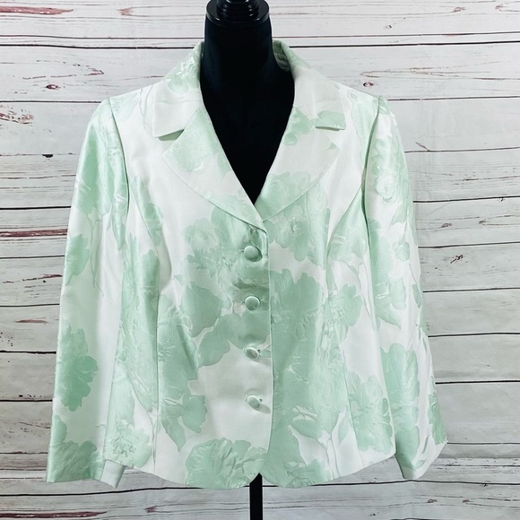 Tahari Asl 2PC Skirt Suit Green Floral Size 18W - Picture 3 of 9